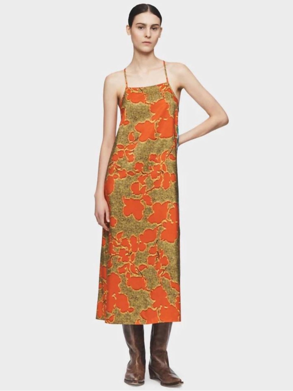 6397 Contrast Floral Silk Slip Dress- Fire & Ice Floral NWT Small